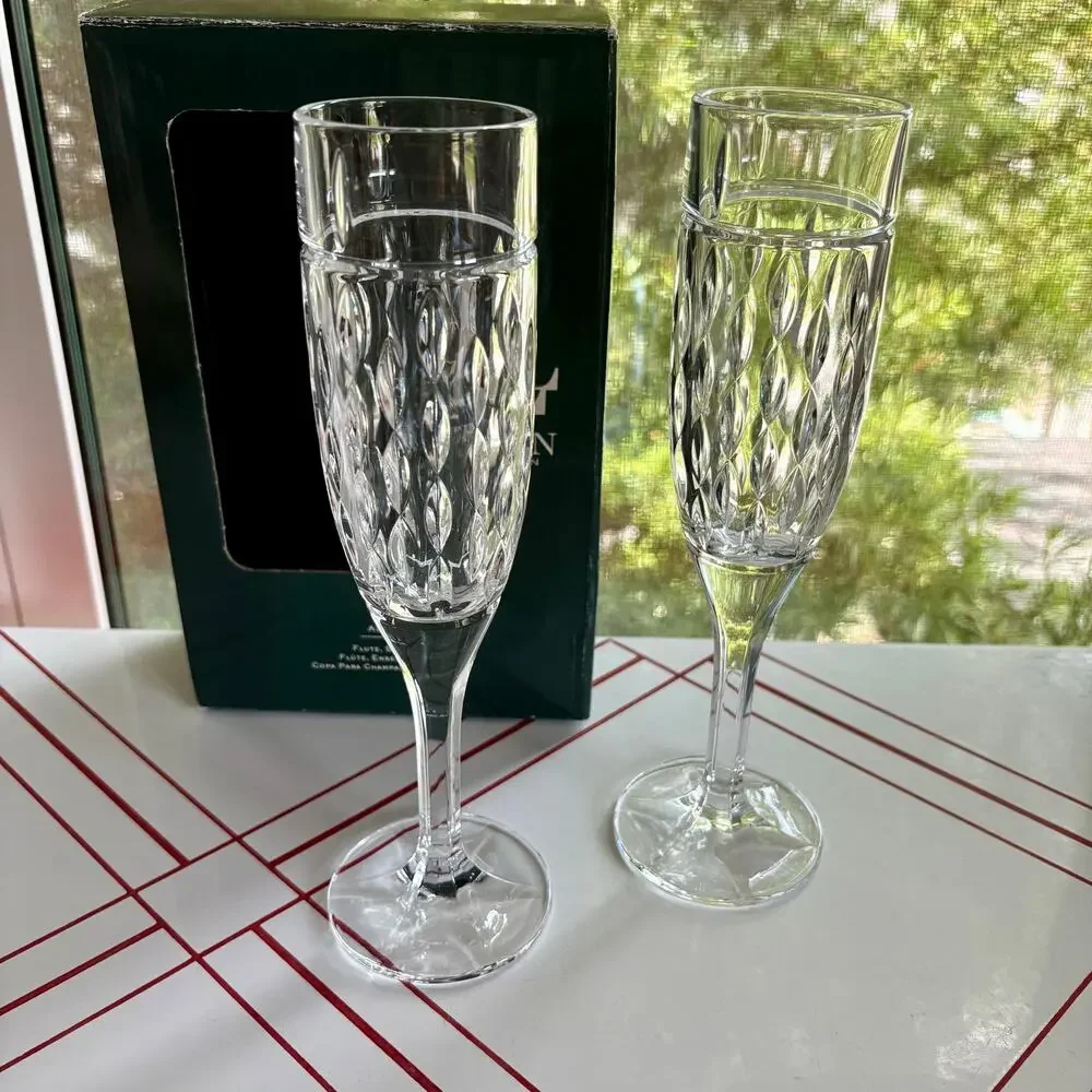 Ralph Lauren Aston Crystal Champagne Flutes Set of 2 with Original Box